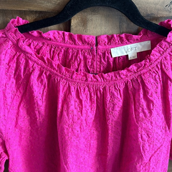 Loft Fuchsia Pink Eyelet Ruffle Top - Picture 7 of 12
